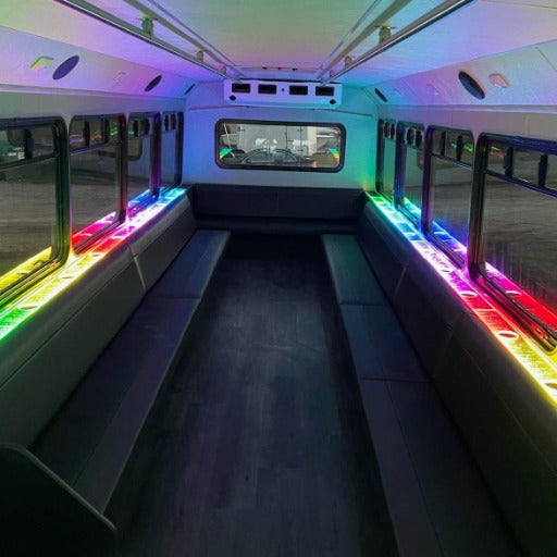 Austin Nites party bus is a party on wheels. Rent our bus for your quinceanera, sweet 16, prom party, birthday party, and more.
