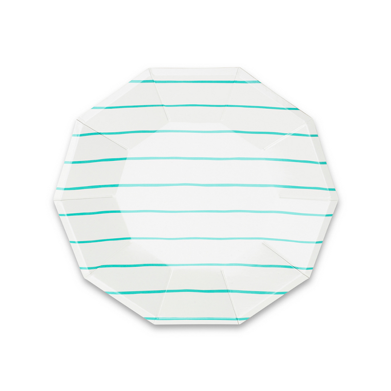 Aqua Frenchie Striped Small Plates from Daydream Society
