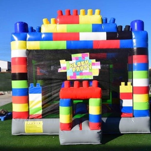 More Bounce To The House bounce house rental in Austin Texas. Lego block bounce house.