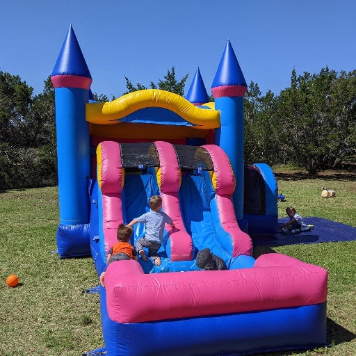 More Bounce To The House bounce house rental in Austin Texas. Castle themed bounce house.