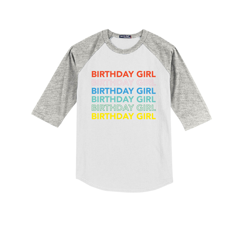 Birthday Girl Multicolor - Youth Three-Quarter Sleeve Baseball Tee
