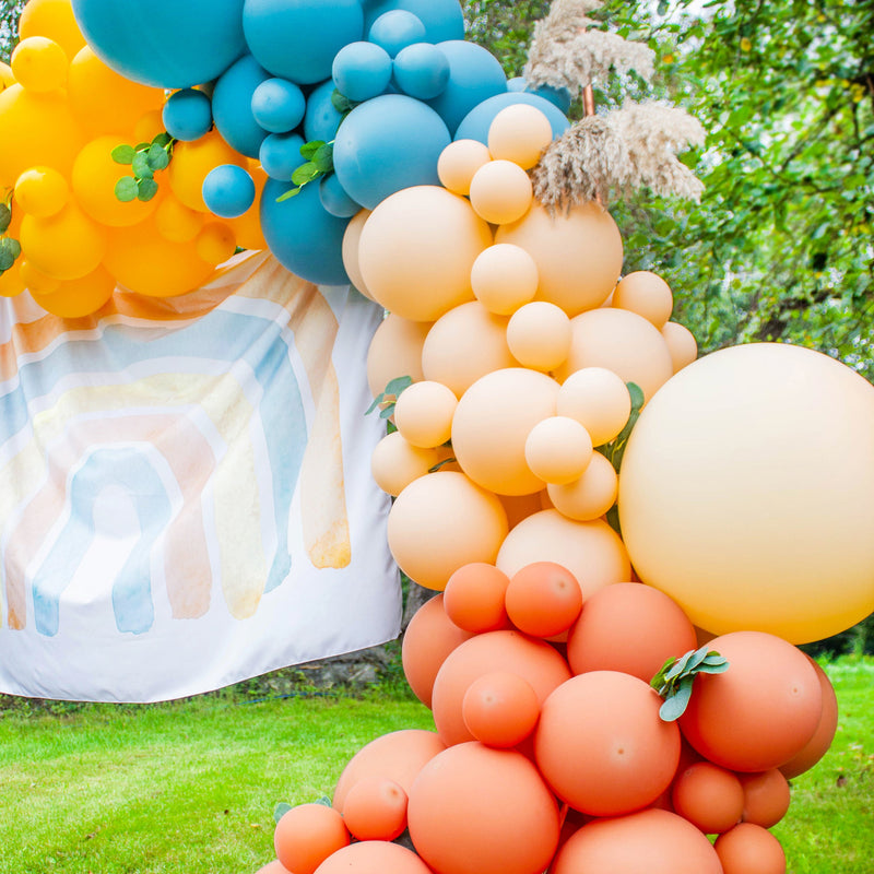 Boho Rainbow Balloon Arch - Blue & Orange Balloon Garland Kit
