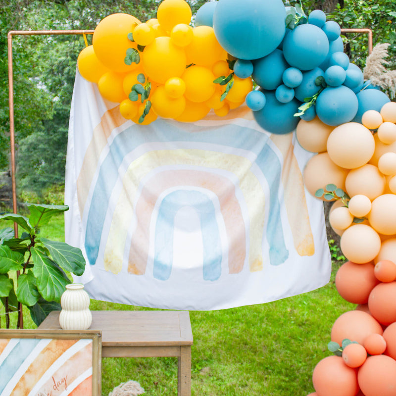 Boho Rainbow Balloon Arch - Blue & Orange Balloon Garland Kit