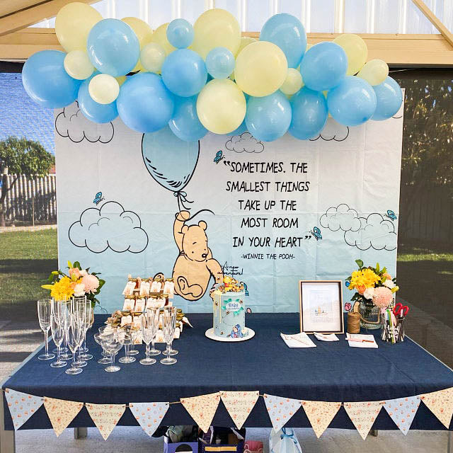 Classic Winnie the Pooh Backdrop - Blue and Yellow 5x7 Feet