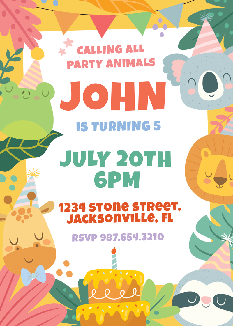 Party Animal Invite Personalized Print