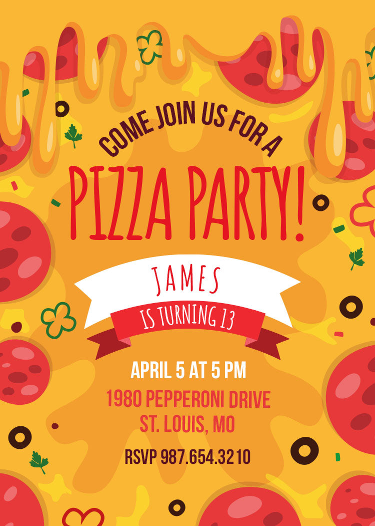Pizza Party Invite Digital Download