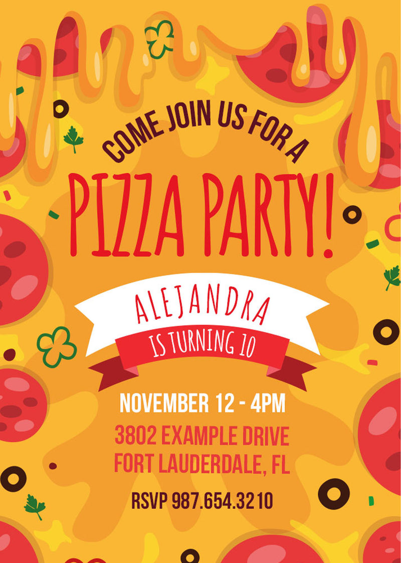 Pizza Party Invite Personalized Print