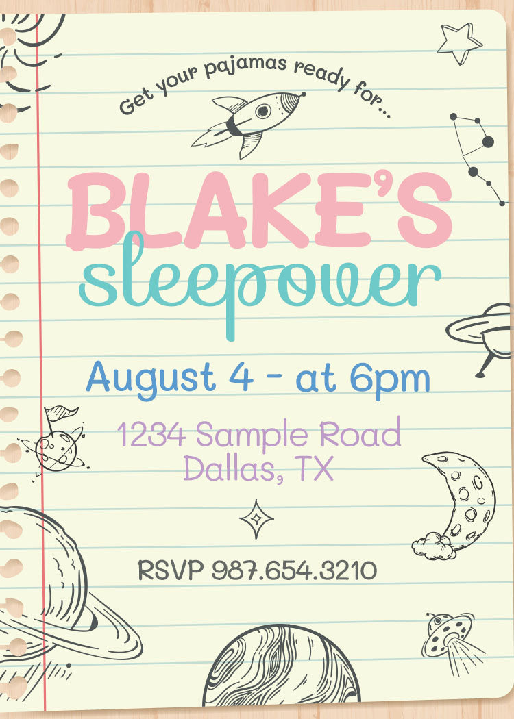 Slumber Party Pastel Invite Personalized Print