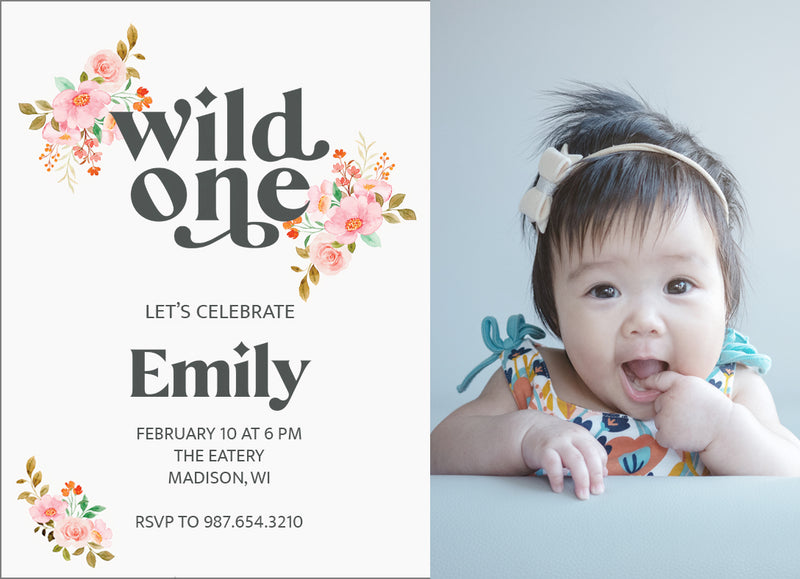 Wild One Flowers Personal Photo Invite Digital Download