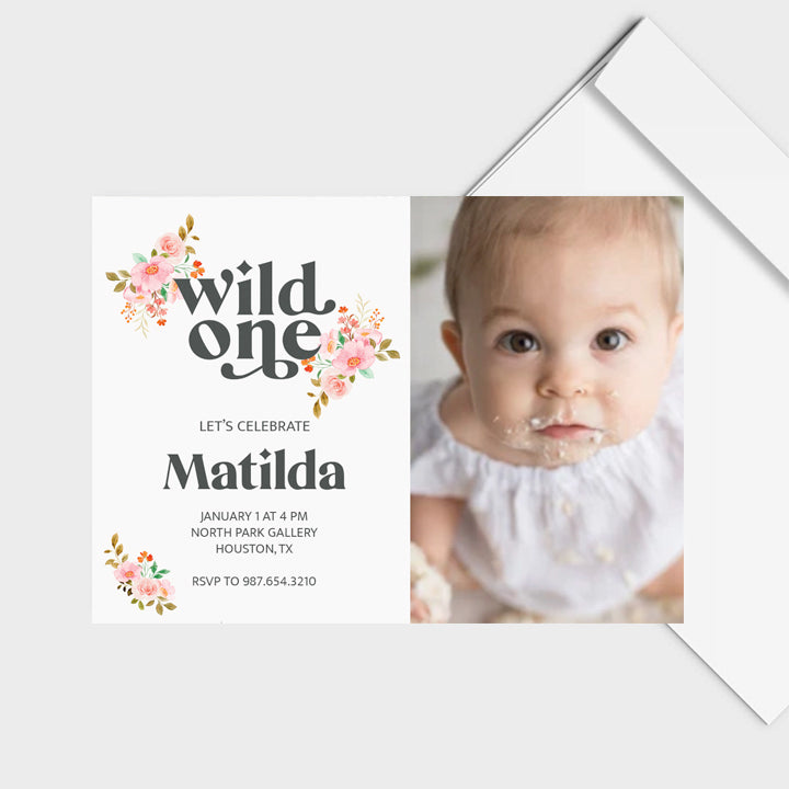 Wild One Flowers Personal Photo Invite Personalized Print