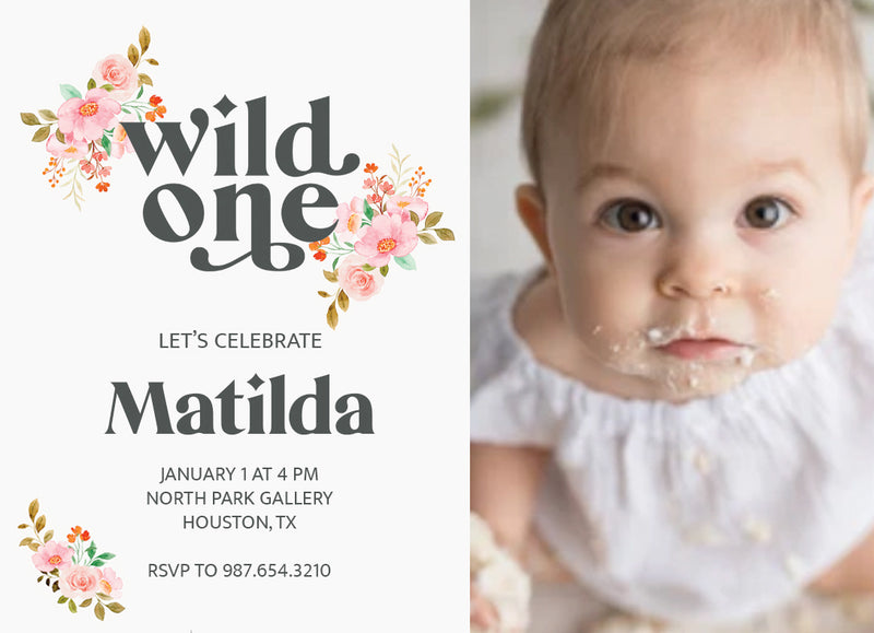 Wild One Flowers Personal Photo Invite Personalized Print