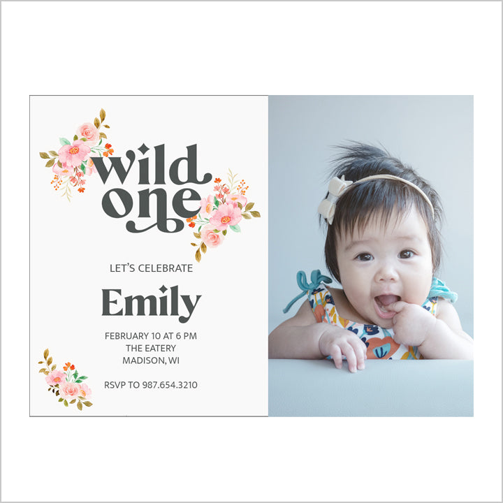 Wild One Flowers Personal Photo Invite Digital Download