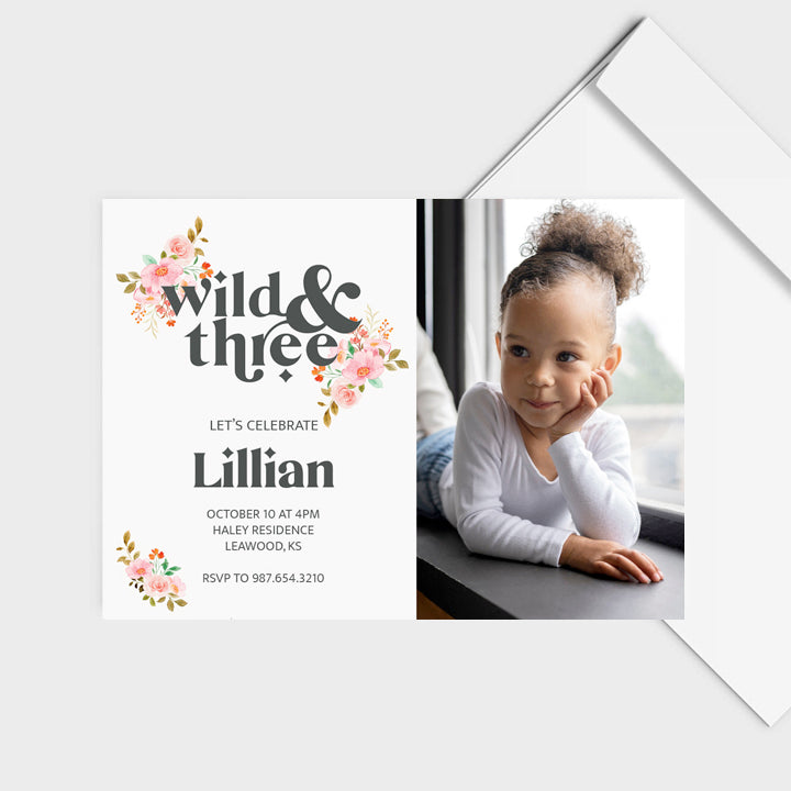 Wild & Three Flowers Personal Photo Invite Personalized Print