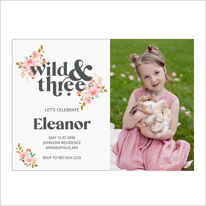 Wild & Three Flowers Personal Photo Invite Digital Download
