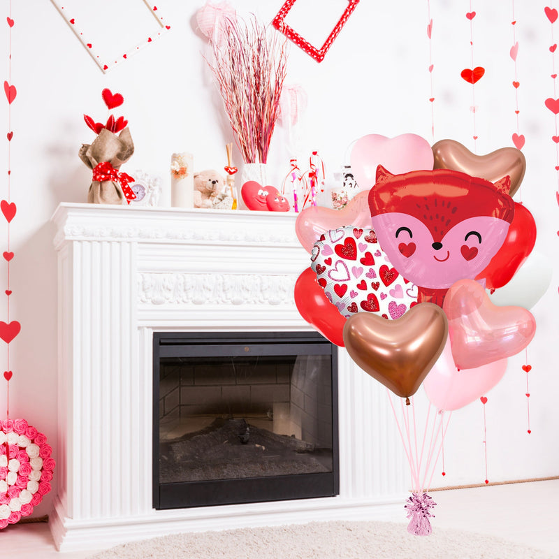 Red & Pink Cute Heart Fox Balloon Bouquet Kit (12 Pack)