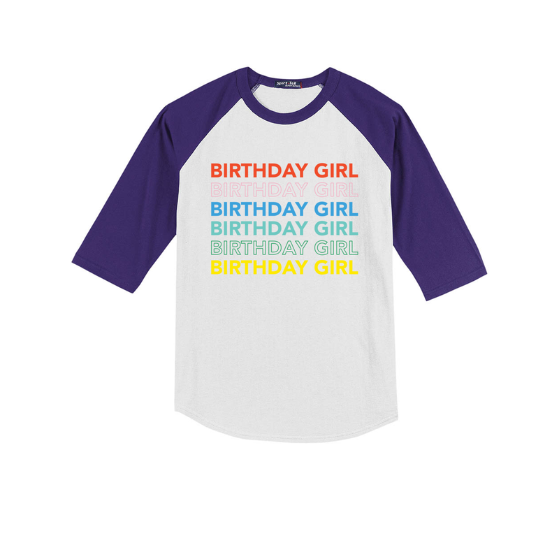 Birthday Girl Multicolor - Youth Three-Quarter Sleeve Baseball Tee