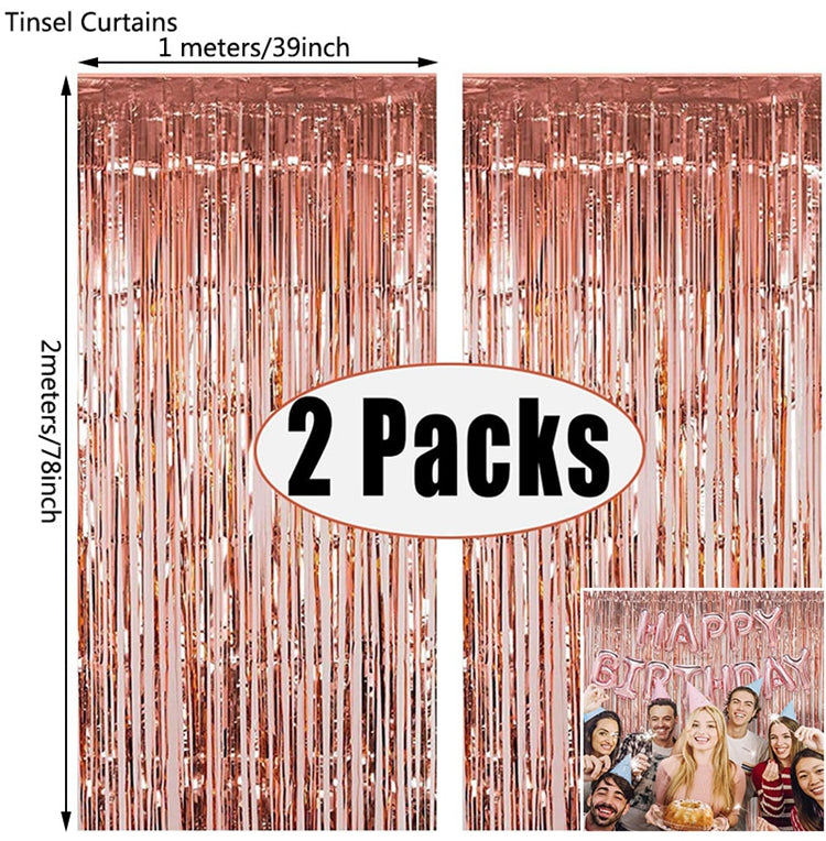 Black Metallic Fringe Tinsel Curtain Backdrop (2 pack)