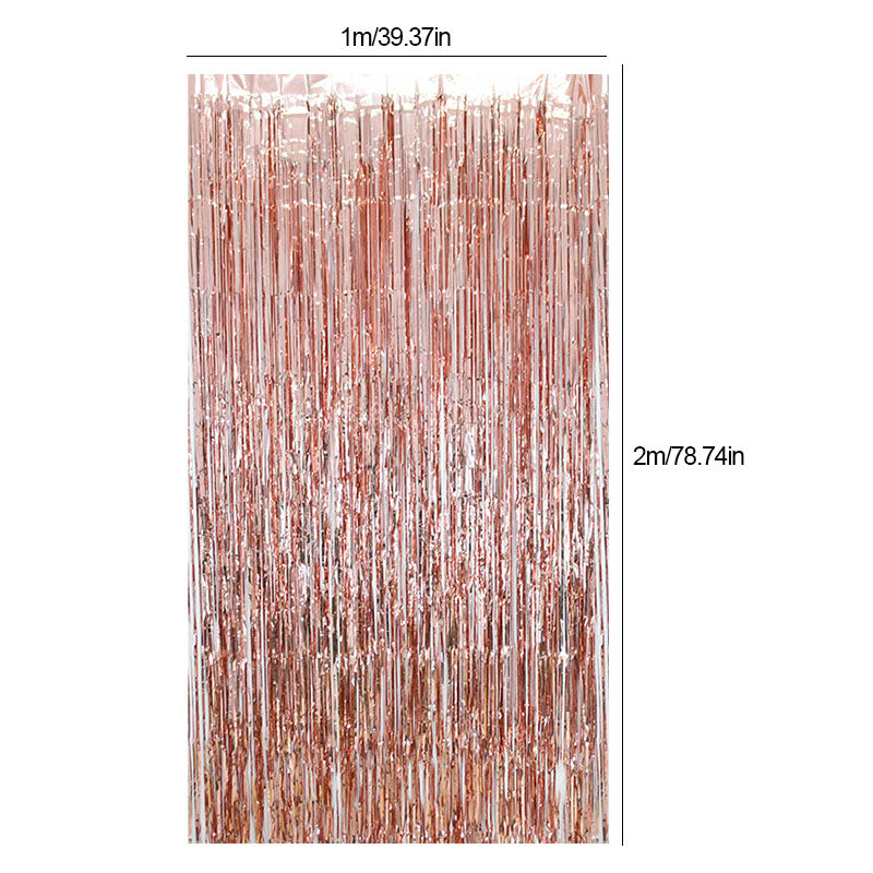Pink Metallic Fringe Tinsel Curtain Backdrop (2 pack)
