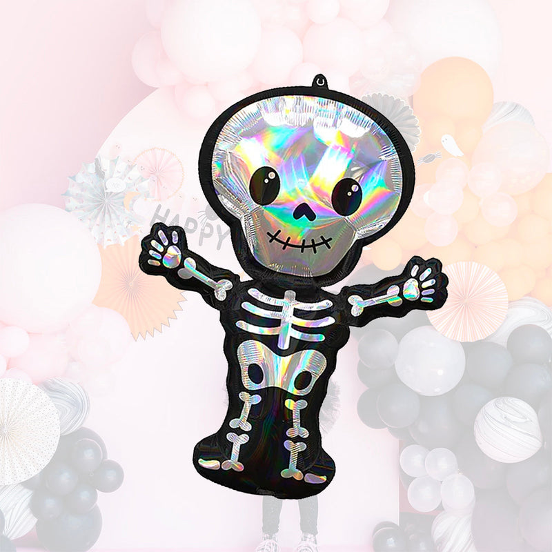 34 Inches Giant Iridescent Cute Skeleton Balloon - Halloween Party Decoration