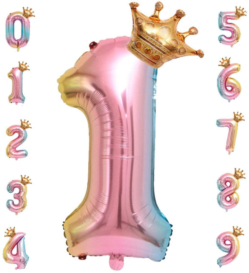 Large Rainbow Crown Number Balloon (30 Inches)