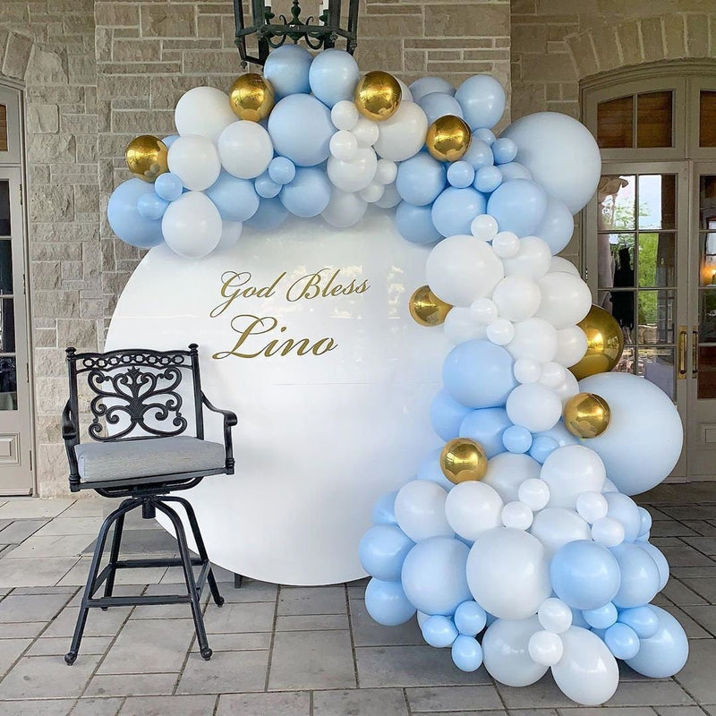 Baby Blue, Gold & White Garland Balloon Kit