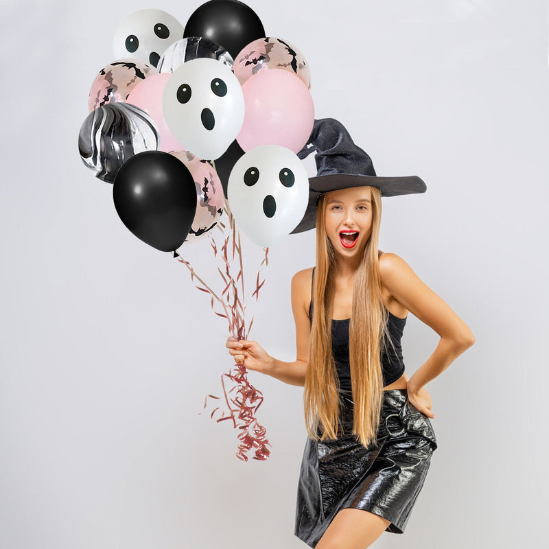 Pink, Black Marble, Ghost and Bats Halloween Balloon Bouquet