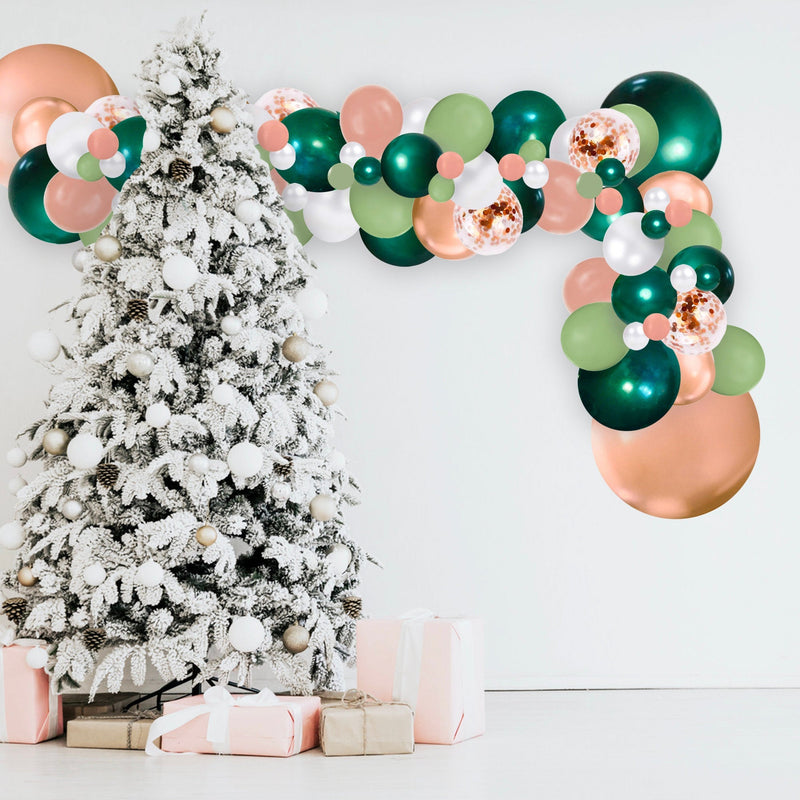 RoseGold & Sage Christmas Confetti Garland Balloon Arch Background Kit 