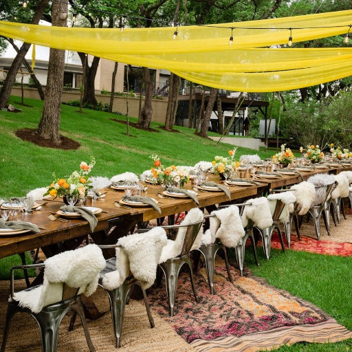 Gorgeous outdoor tablescape at a birthday party in Austin decorated and catered by Marvelous Events USA