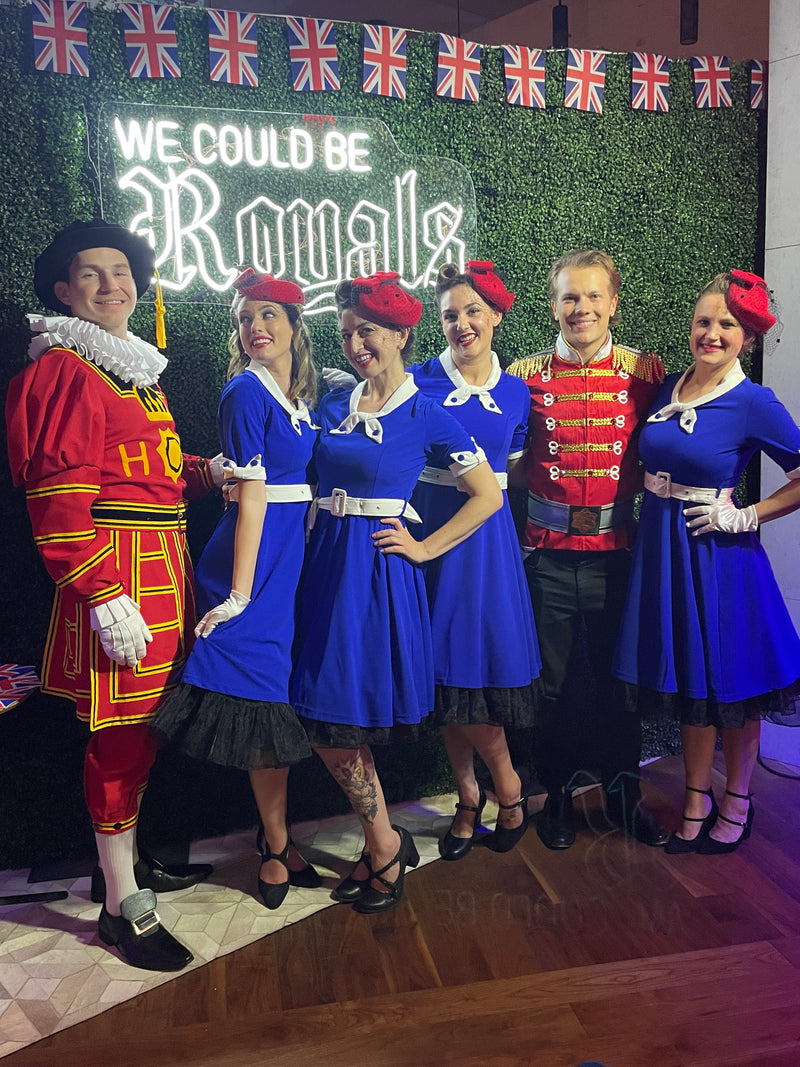 Costumed staff at a Royal British themed party in Austin by Marvelous events USA