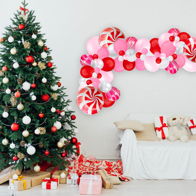 Pink & Red Candy Cane Christmas Balloon Garland Kit