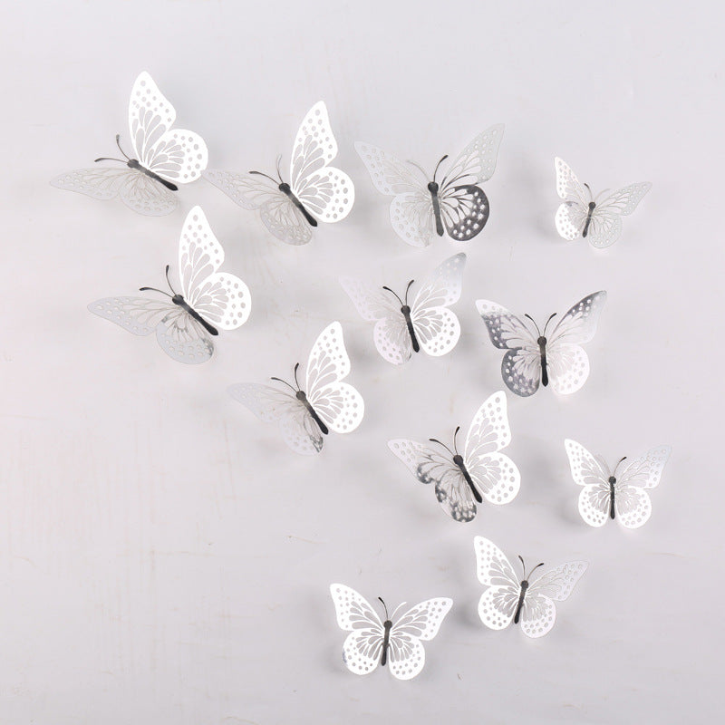 Metallic Gold, Silver, Or Rose Gold 3D Butterfly Decor (Set of 12)