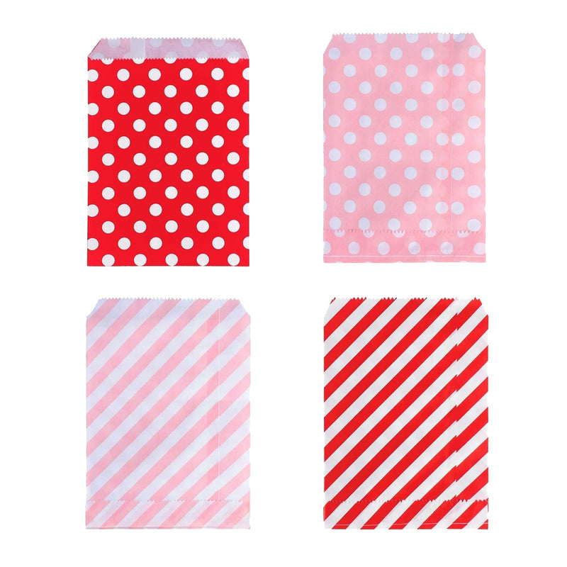Red, Pink & White Paper Treat Bags (Set of 12)