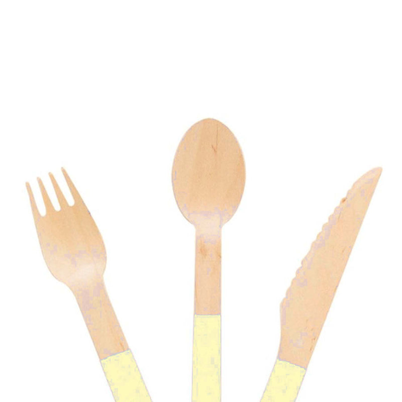 Pastel Yellow Wooden Utensils - Spoon, Fork, Knife (Set of 24)